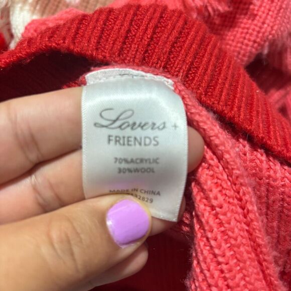 Lovers + Friends Nikki Fringe Colorblock Pullover Sweater Red Pink Medium Wool - Picture 6 of 7